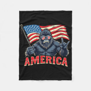 America Bigfoot Sasquatch July 4th Usa Flag Rock P Fleece Blanket