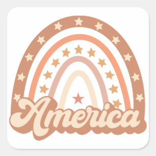 America Boho Rainbow 4th of July Square Sticker