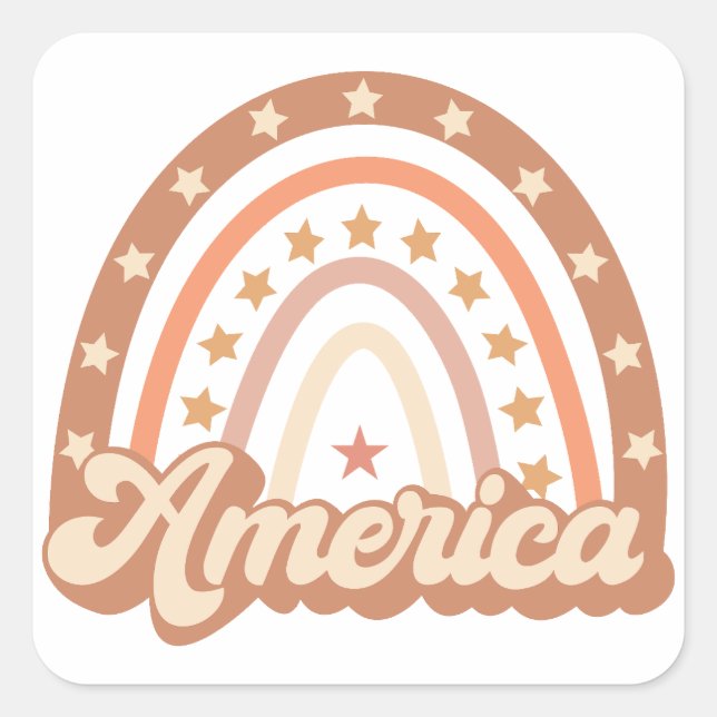 America Boho Rainbow 4th of July Square Sticker (Front)