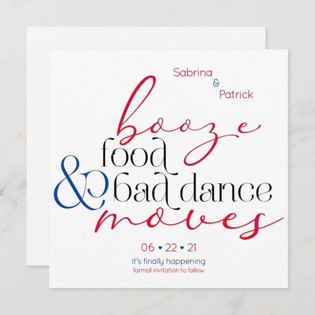 America Booze Food Bad Dance Moves Save theDate Invitation (Front/Back)