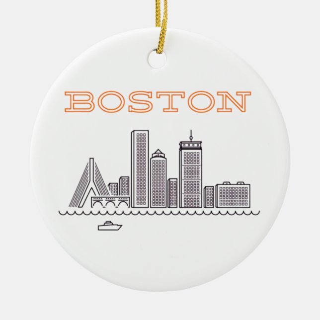 America Boston City Skyline, Boston Ma Us Skyline Ceramic Ornament (Front)