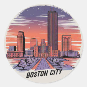 America Boston City Skyline, Boston Ma Us Skyline Classic Round Sticker