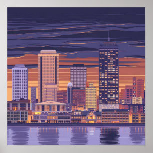 America Boston City Skyline, Boston Ma Us Skyline Poster