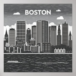 America Boston City Skyline, Boston Ma Us Skyline Poster
