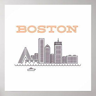 America Boston City Skyline, Boston Ma Us Skyline Poster