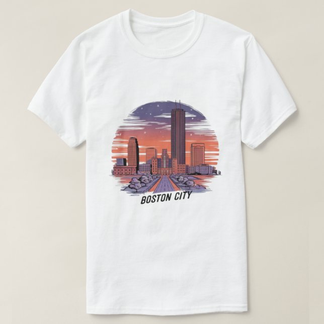 America Boston City Skyline, Boston Ma Us Skyline T-Shirt (Design Front)