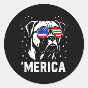 America Boxer Dog Aamerican Flag Sungles Patriotic Classic Round Sticker