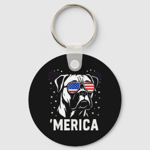 America Boxer Dog Aamerican Flag Sungles Patriotic Key Ring