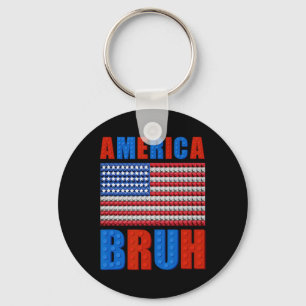 America Bruh Building Bricks Flag 4th Of July Mast Key Ring