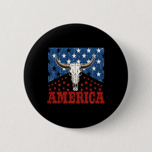 America Bull Skull Usa Flag 4th Of July Independen 6 Cm Round Badge
