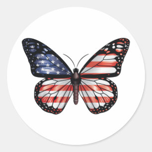 America butterfly monarch flag classic round sticker