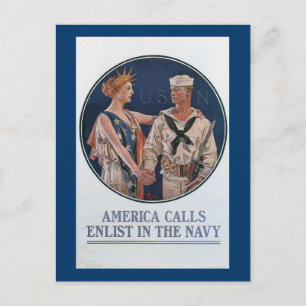 America Calls Enlist in the Navy Postcard