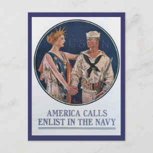 America Calls World War II Postcard