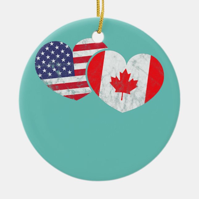 America Canada Heart Flag American Canadian Ceramic Ornament (Front)