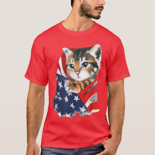 America Cat Lover Glasses American Flag Cat Pride T-Shirt