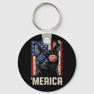 America Cat Patriotic Usa Flag Sungles Funny Men Key Ring