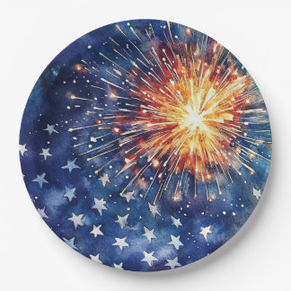 America Celebration. Stars and fireworks. Paper Plate