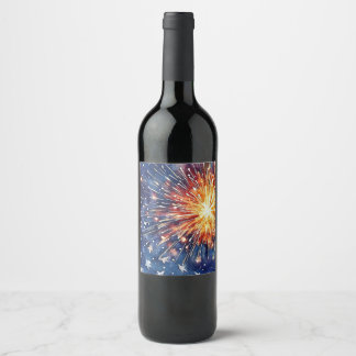 America Celebration. Stars and fireworks. Wine Label