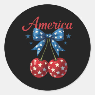 America Cherries American Flag 4th Of July Cherry Classic Round Sticker