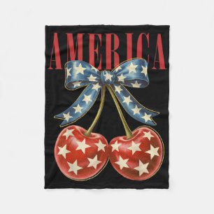 America Cherries American Flag 4th Of July Cherry  Fleece Blanket