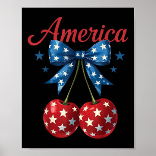 America Cherries American Flag 4th Of July Cherry Poster