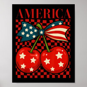 America Cherries American Flag 4th Of July Cherry Poster