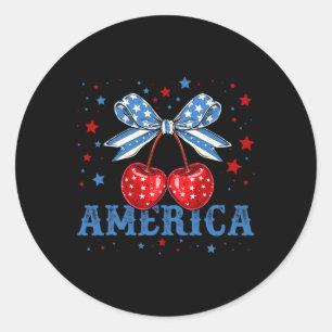 America Cherries Coquette Bow Cherry July 4th Usa Classic Round Sticker