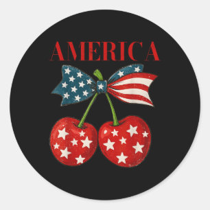 America Cherries Coquette Bow Cherry July 4th Usa Classic Round Sticker