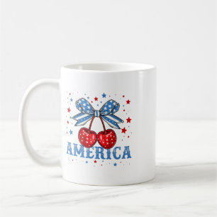 America Cherries Coquette Bow Cherry July 4th Usa Coffee Mug