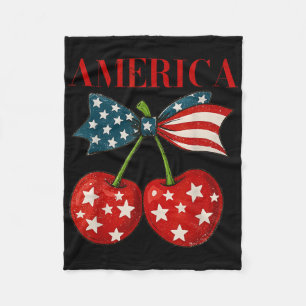 America Cherries Coquette Bow Cherry July 4th Usa  Fleece Blanket