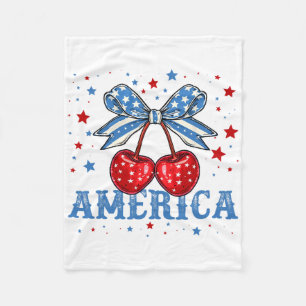 America Cherries Coquette Bow Cherry July 4th Usa  Fleece Blanket