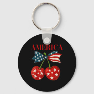 America Cherries Coquette Bow Cherry July 4th Usa Key Ring