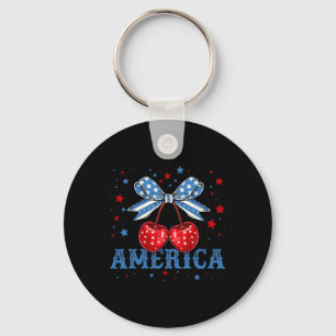 America Cherries Coquette Bow Cherry July 4th Usa Key Ring