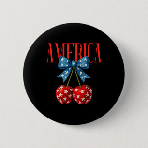 America Cherries Us Flag Coquette Bow Cherry 4th O 6 Cm Round Badge