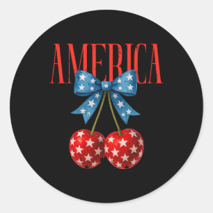 America Cherries Us Flag Coquette Bow Cherry 4th O Classic Round Sticker