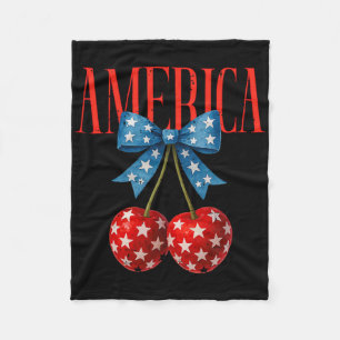 America Cherries Us Flag Coquette Bow Cherry 4th O Fleece Blanket