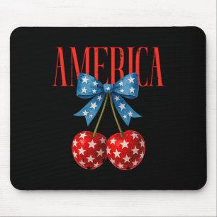 America Cherries Us Flag Coquette Bow Cherry 4th O Mouse Pad