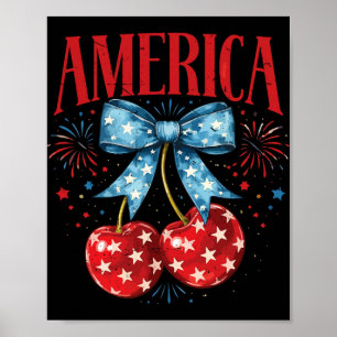 America Cherry Bow American Flag Toddler Teen Girl Poster