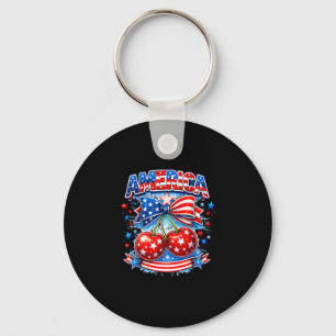 America cherry bow stars stripes usa july 4th key ring