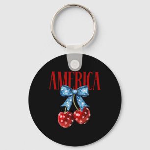 America Cherry Bow Usa Flag Women Girl Patriotic 4 Key Ring