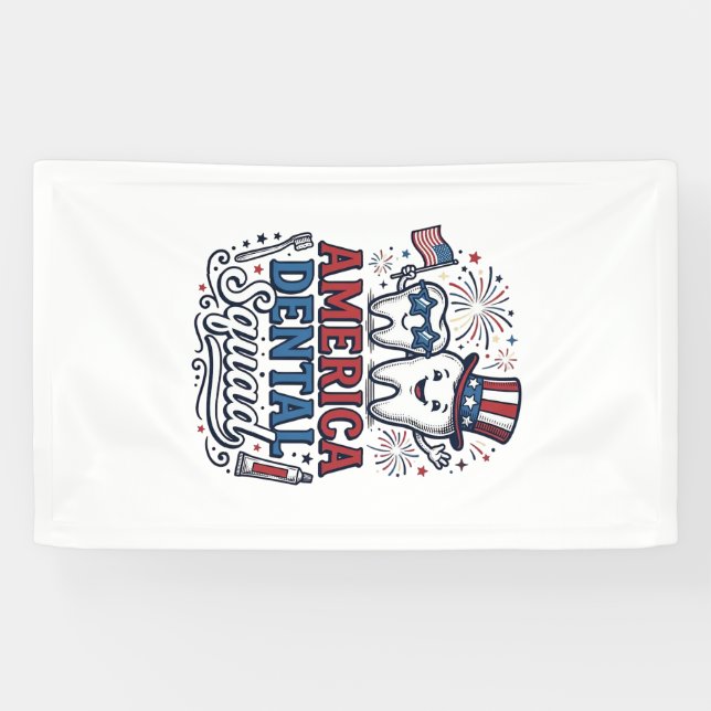America Dental Squad Patriotic Tooth Vector Design Banner (Horizontal)