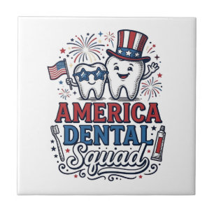 America Dental Squad Patriotic Tooth Vector Design Ceramic Tile