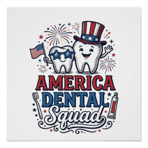 America Dental Squad Patriotic Tooth Vector Design Poster