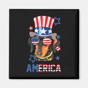 America Dog Doxie 4th Of July Tee Magnet