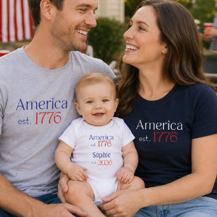 America est 1776 Baby Name est 2026 4th July Bodysuit