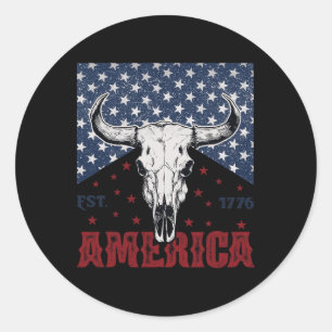 America Est 1776 Cow Skull Funny 4th Of July Classic Round Sticker