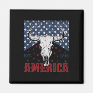 America Est 1776 Cow Skull Funny 4th Of July Magnet