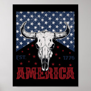 America Est 1776 Cow Skull Funny 4th Of July Poster