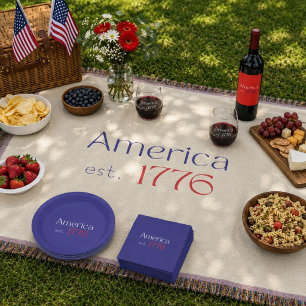 America est 1776 Typography 4th July Neutral Throw Blanket