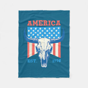 America est 1776 vintage bull skull flag 4th of fleece blanket